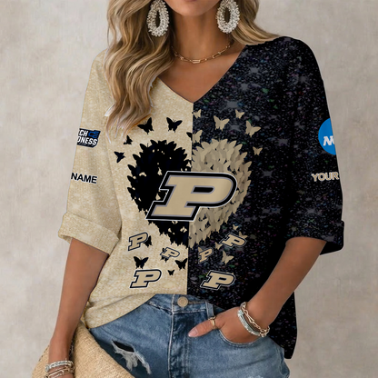 LIMITED EDITION - NEW CUSTOMIZED NCAA MAM20 PUB PURDUE BOILERMAKERS WOMEN'S HEART V-NECK LONG SLEEVE SHIRT