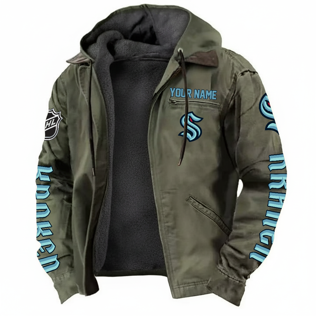 LIMITED EDITION - NEW CUSTOMIZED NHL20 STK SEATTLE KRAKEN HOODED CARDIGAN JACKET