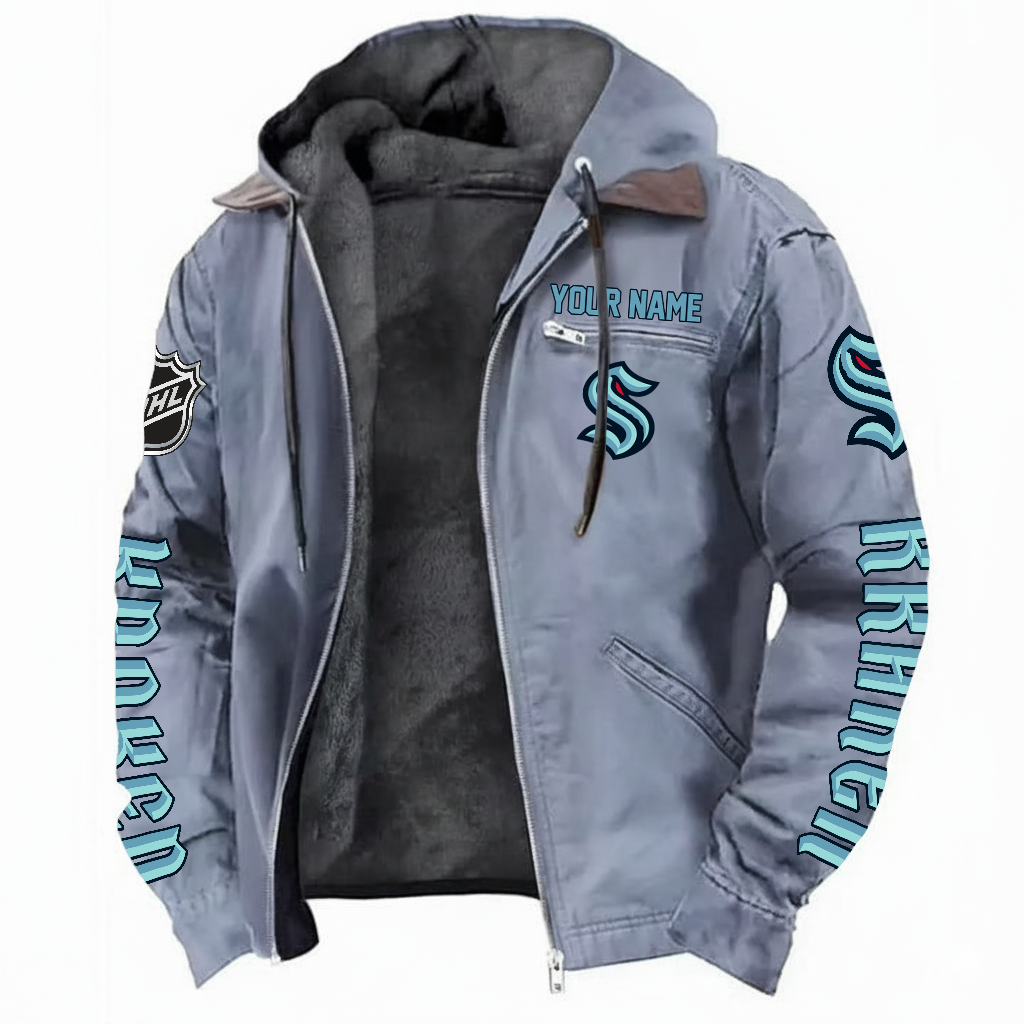 LIMITED EDITION - NEW CUSTOMIZED NHL20 STK SEATTLE KRAKEN HOODED CARDIGAN JACKET