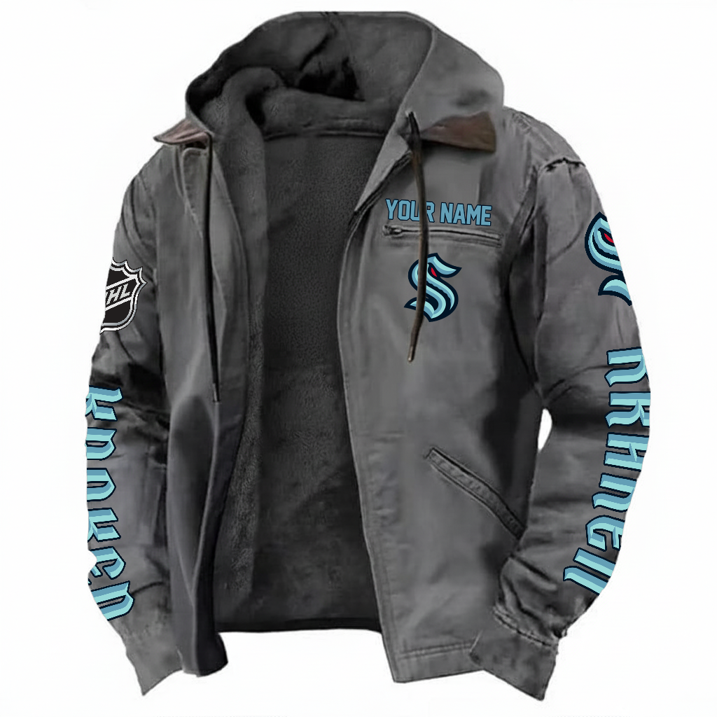 LIMITED EDITION - NEW CUSTOMIZED NHL20 STK SEATTLE KRAKEN HOODED CARDIGAN JACKET