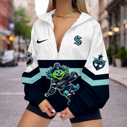 LIMITED EDITION - NEW CUSTOMIZED NHL20 STK SEATTLE KRAKEN V-NECK ZIPPER SWEATSHIRT JACKET