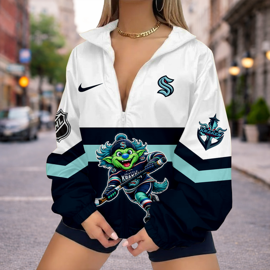 LIMITED EDITION - NEW CUSTOMIZED NHL20 STK SEATTLE KRAKEN V-NECK ZIPPER SWEATSHIRT JACKET