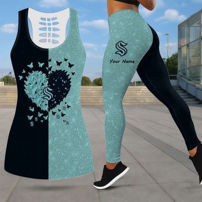 LIMITED EDITION - NEW CUSTOMIZED NHL20 STK SEATTLE KRAKEN LEGGINGS & HOLLOW TANK TOP SET