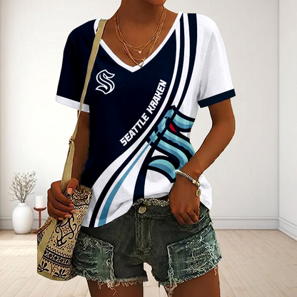 LIMITED EDITION - NEW CUSTOMIZED NHL20 SEATTLE KRAKEN V-NECK FEMALE SHIRT