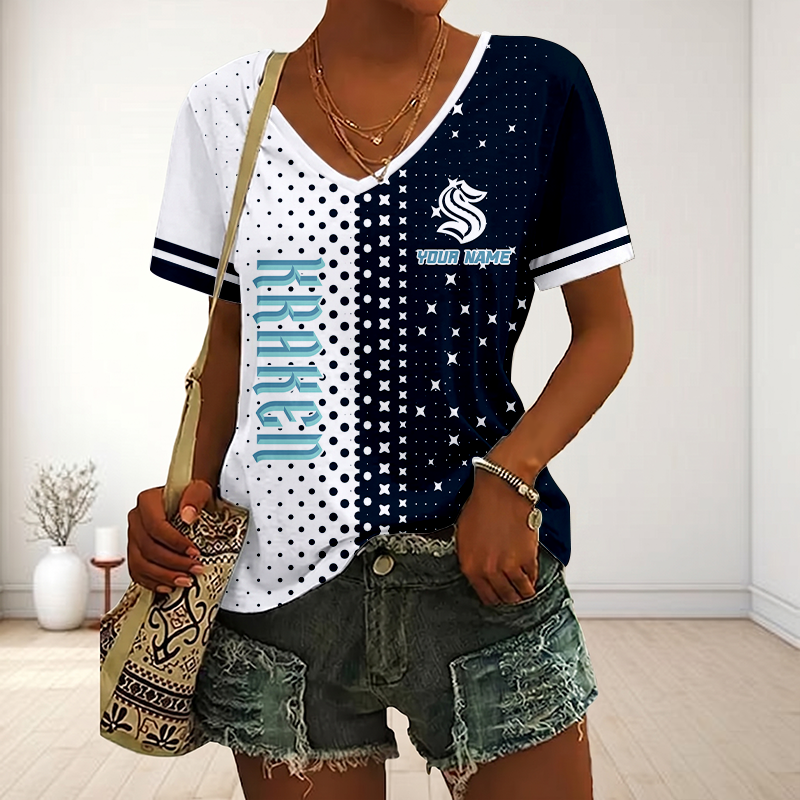 LIMITED EDITION - NEW CUSTOMIZED NHL20 SEATTLE KRAKEN V-NECK FEMALE SHIRT
