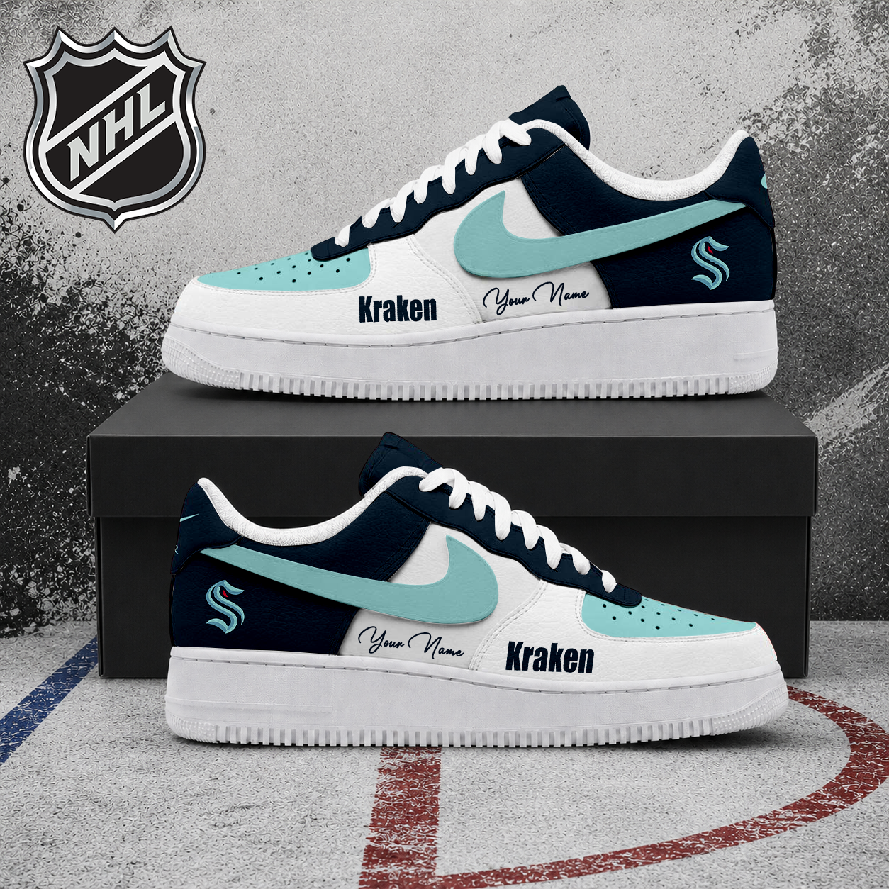 FINAL CLEARANCE - NEW CUSTOMIZED NHL20 SEATTLE KRAKEN AF1 SHOES
