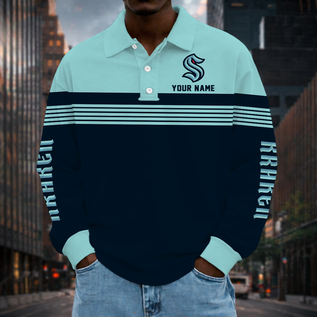 SPECIAL EDITION - NEW CUSTOMIZED NHL20 STK SEATTLE KRAKEN MEN LONG SLEEVE POLO