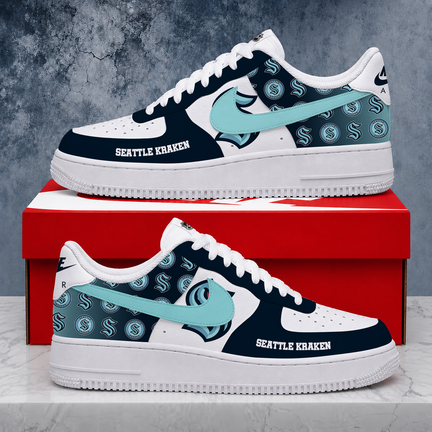 LIMITED EDITION - NEW CUSTOMIZED NHL20 SEATTLE KRAKEN AF1 SHOES