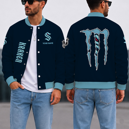 EXCLUSIVE EDITION - NEW CUSTOMIZED NHL20 STK SEATTLE KRAKEN SATIN VARSITY JACKET & BASEBALL JACKET