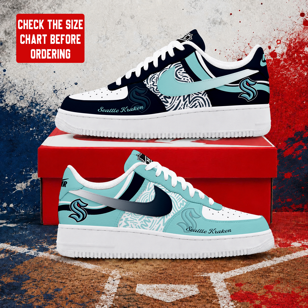 LIMITED EDITION - NEW CUSTOMIZED NHL20 STK SEATTLE KRAKEN AF1 SHOES