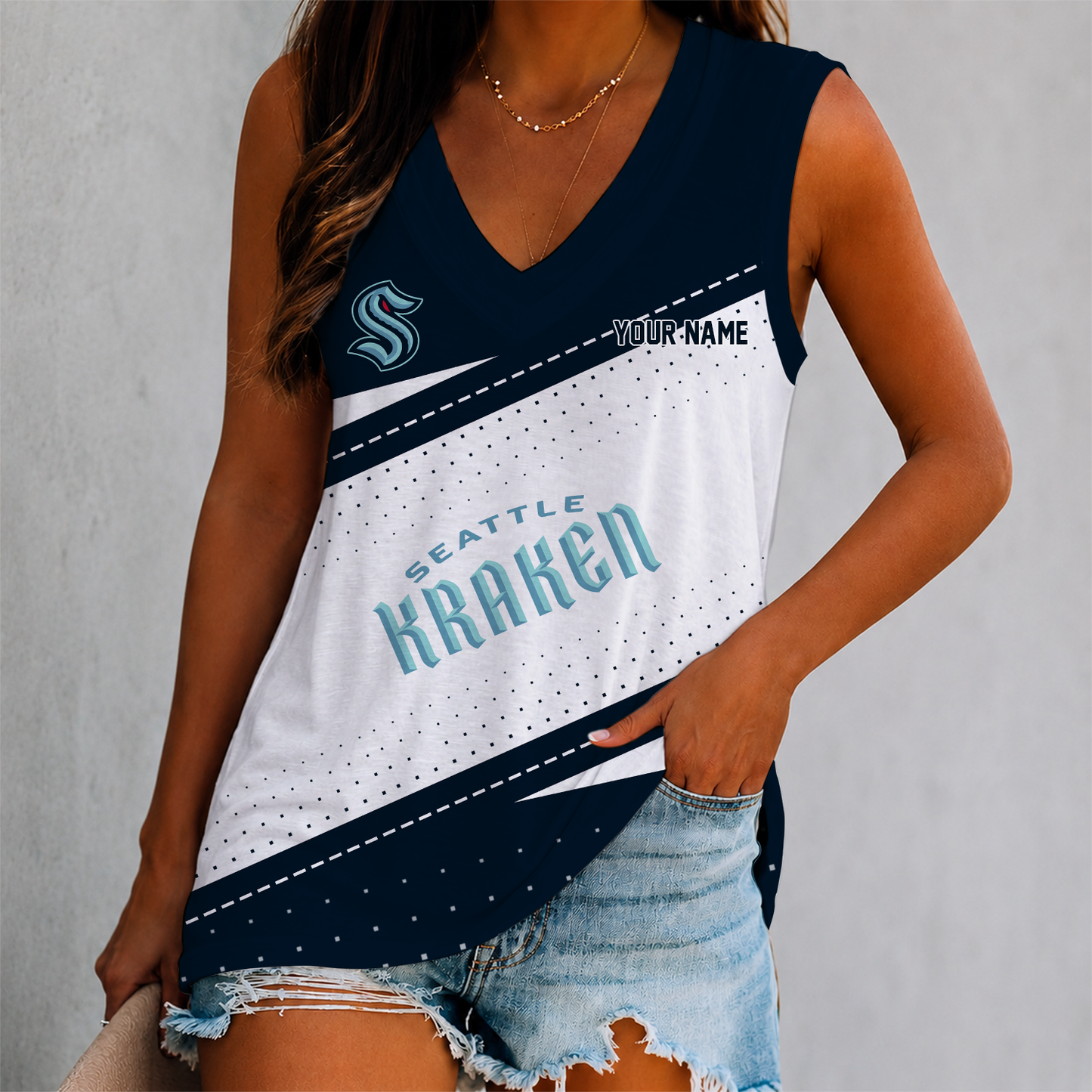 LIMITED EDITION - NEW CUSTOMIZED NHL20 STK SEATTLE KRAKEN WOMEN'S V-NECK TANK TOP