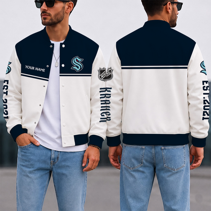 EXCLUSIVE EDITION - NEW CUSTOMIZED NHL20 STK SEATTLE KRAKEN SATIN VARSITY JACKET & BASEBALL JACKET