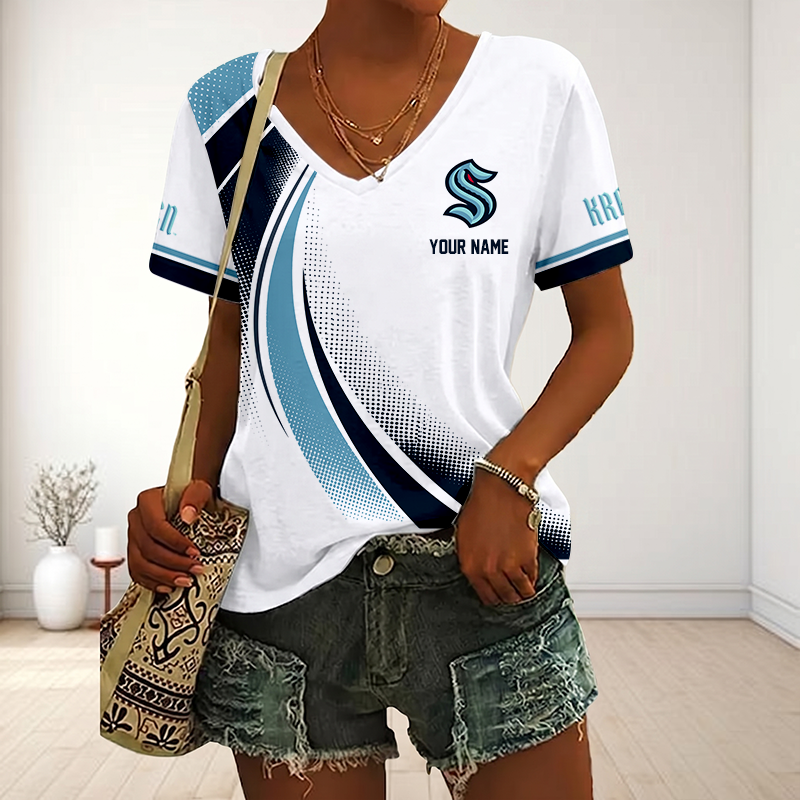 LIMITED EDITION - NEW CUSTOMIZED NHL20 SEATTLE KRAKEN V-NECK FEMALE SHIRT