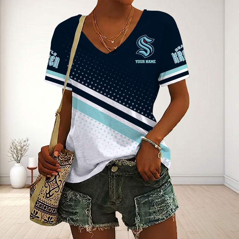 LIMITED EDITION - NEW CUSTOMIZED NHL20 SEATTLE KRAKEN V-NECK FEMALE SHIRT