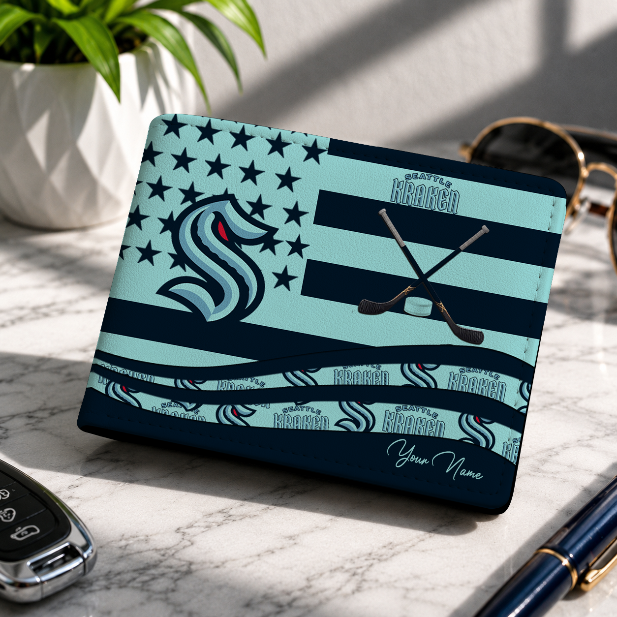 LIMITED EDITION - NEW CUSTOMIZED NHL20 STK SEATTLE KRAKEN LEATHER WALLET