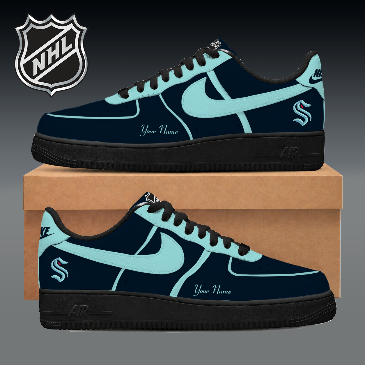 LIMITED EDITION - NEW CUSTOMIZED NHL20 STK SEATTLE KRAKEN AF1 SNEAKER