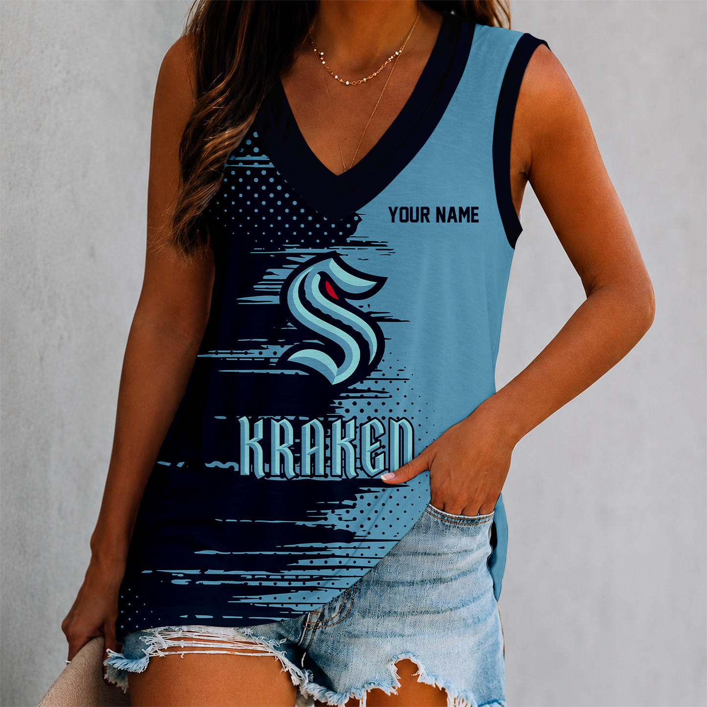 LIMITED EDITION - NEW CUSTOMIZED NHL20 STK SEATTLE KRAKEN WOMEN'S V-NECK TANK TOP