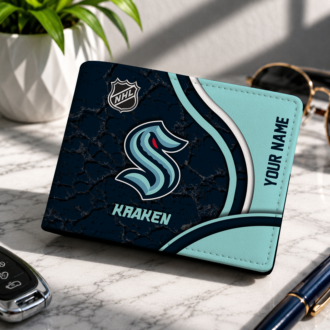 FINAL CLEARANCE - NEW CUSTOMIZED NHL20 STK SEATTLE KRAKEN LEATHER WALLET