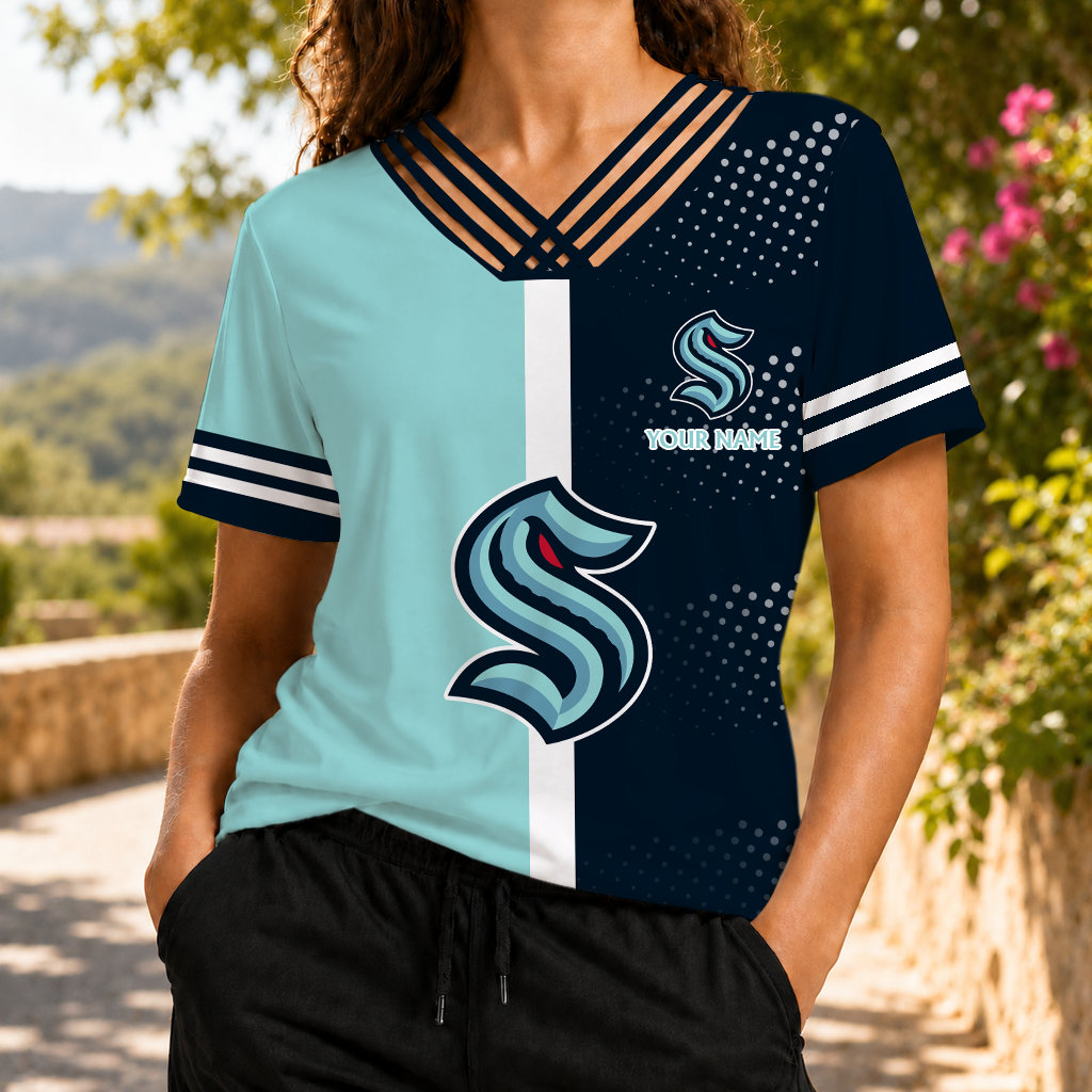 ELITE EDITION - NEW CUSTOMIZED NHL20 STK SEATTLE KRAKEN V-NECK SHIRT