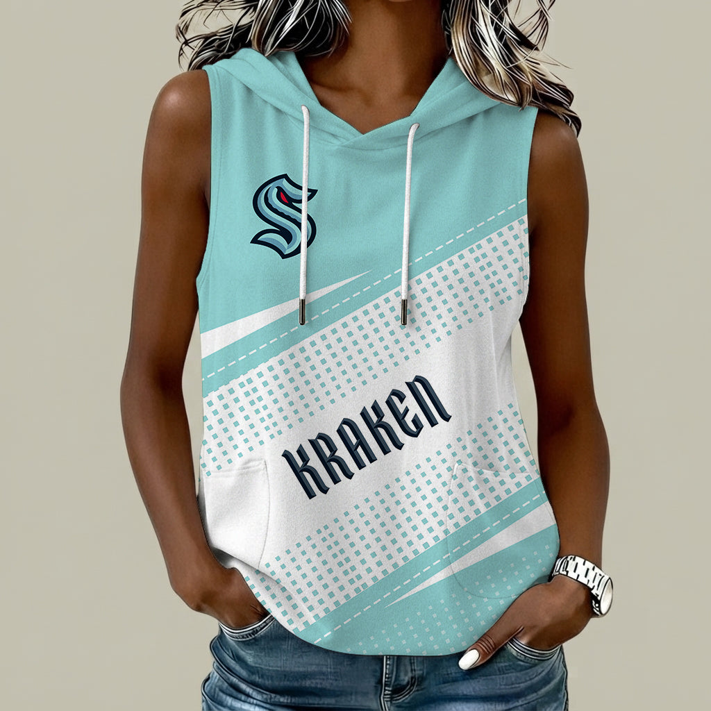 [SUPER SALE] NEW CUSTOMIZED NHL20 STK SEATTLE KRAKEN WOMEN'S SLEEVELESS HOODED POCKET TANK TOP