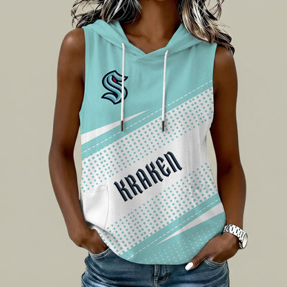 [SUPER SALE] NEW CUSTOMIZED NHL20 STK SEATTLE KRAKEN WOMEN'S SLEEVELESS HOODED POCKET TANK TOP