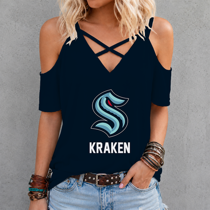 [SUPER SALE] NEW CUSTOMIZED NHL20 STK SEATTLE KRAKEN CRISS CROSS V-NECK TOP