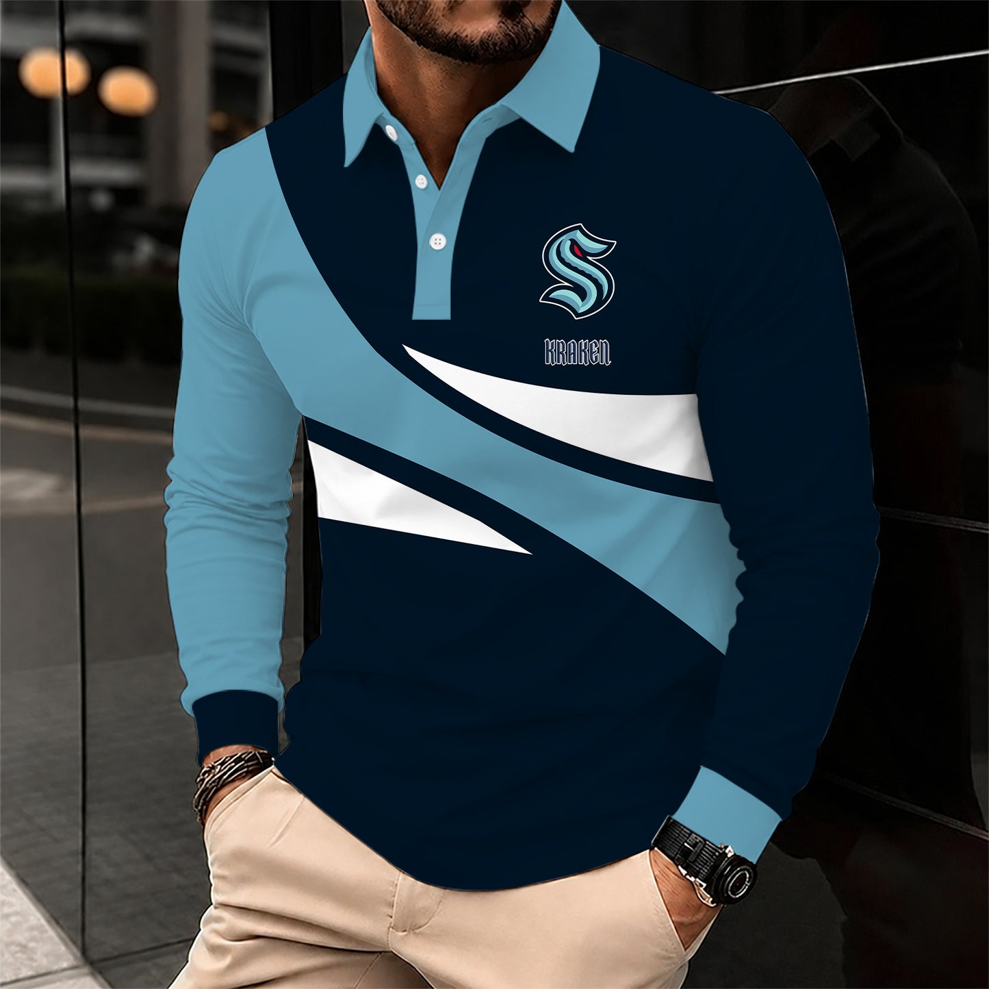 [SUPER SALE] NEW CUSTOMIZED NHL20 STK SEATTLE KRAKEN MEN LONG SLEEVE POLO