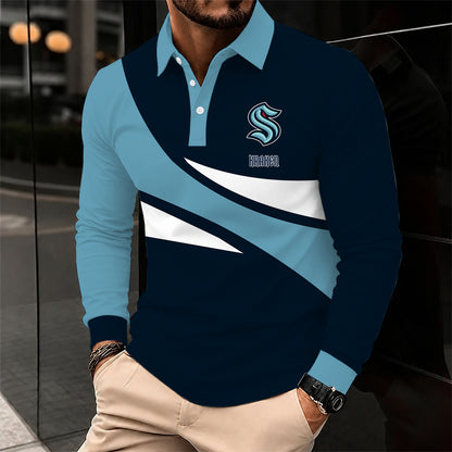 [SUPER SALE] NEW CUSTOMIZED NHL20 STK SEATTLE KRAKEN MEN LONG SLEEVE POLO