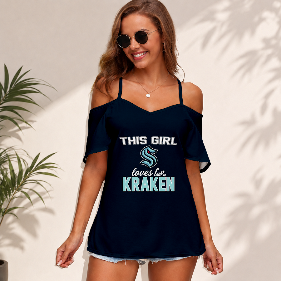 [SUPER SALE] NEW CUSTOMIZED NHL20 STK SEATTLE KRAKEN WOMEN'S STRAPPY OFF-SHOULDER TOP