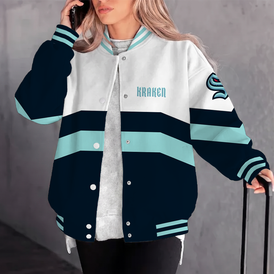 [SUPER SALE] NEW CUSTOMIZED NHL20 STK SEATTLE KRAKEN SATIN VARSITY JACKET & BASEBALL JACKET