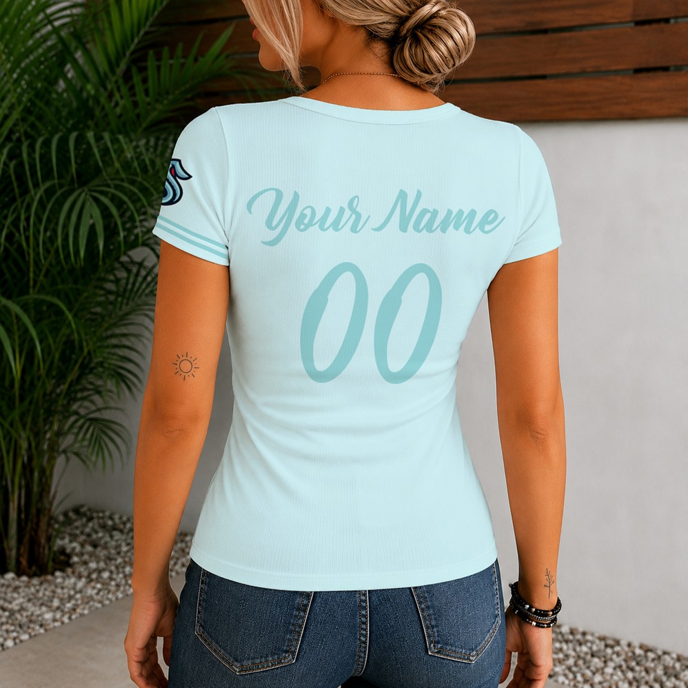 [SUPER SALE] NEW CUSTOMIZED NHL20 STK SEATTLE KRAKEN WOMEN'S SHORT SLEEVE HENLEY T-SHIRT