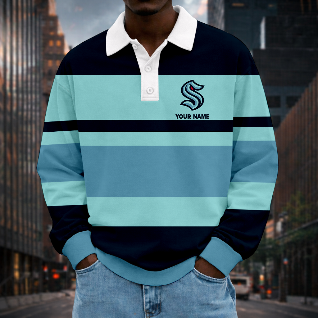 LIMITED EDITION - NEW CUSTOMIZED NHL20 STK SEATTLE KRAKEN MEN LONG SLEEVE POLO