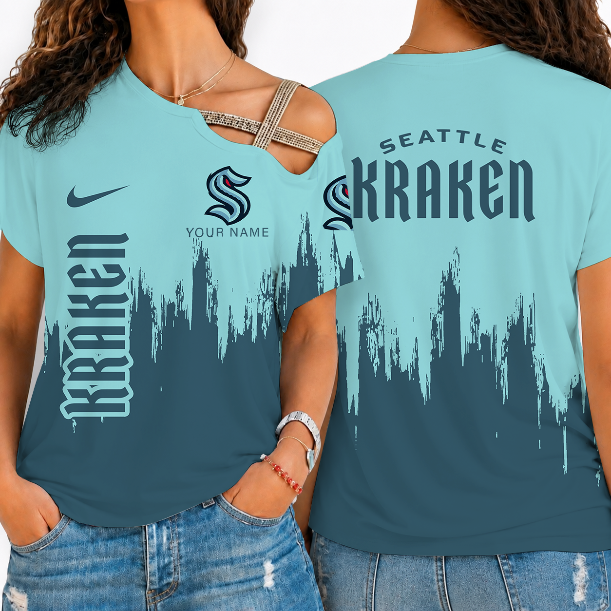 [SUPER SALE] NEW CUSTOMIZED NHL20 STK SEATTLE KRAKEN SHOULDER SHIRT