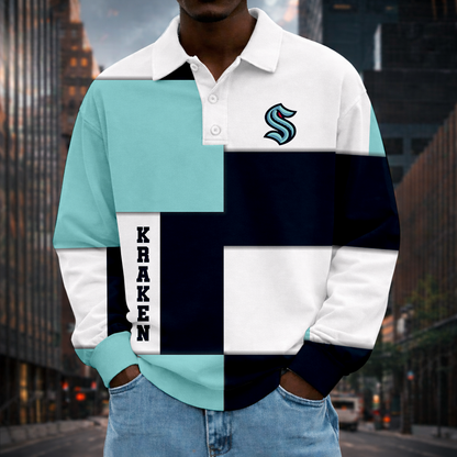 LIMITED EDITION - NEW CUSTOMIZED NHL20 STK SEATTLE KRAKEN MEN LONG SLEEVE POLO