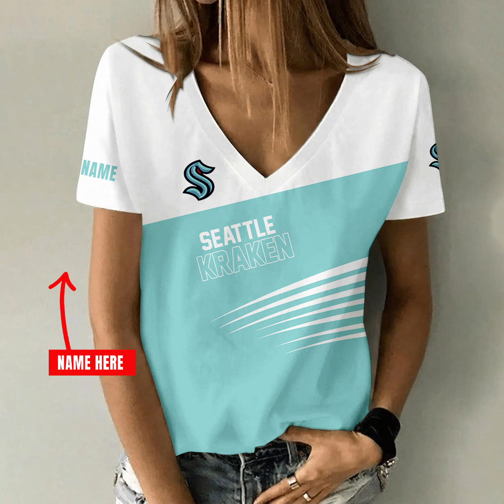[SUPER SALE] NEW CUSTOMIZED NHL20 STK SEATTLE KRAKEN V-NECK FEMALE SHIRT