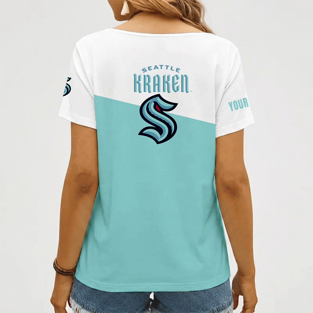 [SUPER SALE] NEW CUSTOMIZED NHL20 STK SEATTLE KRAKEN V-NECK FEMALE SHIRT
