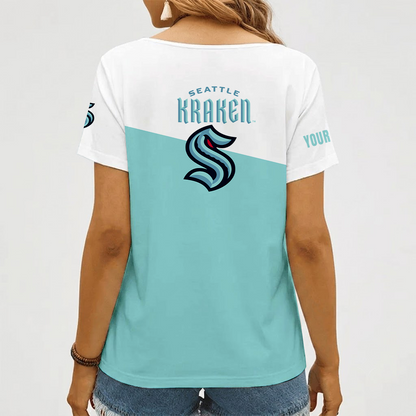 [SUPER SALE] NEW CUSTOMIZED NHL20 STK SEATTLE KRAKEN V-NECK FEMALE SHIRT