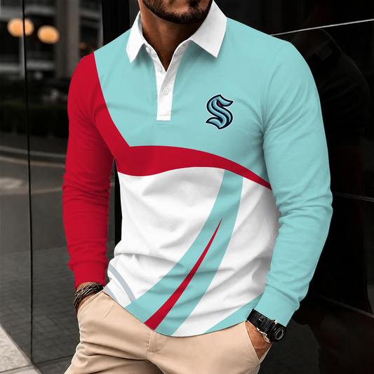 [SUPER SALE] NEW CUSTOMIZED NHL20 STK SEATTLE KRAKEN MEN LONG SLEEVE POLO