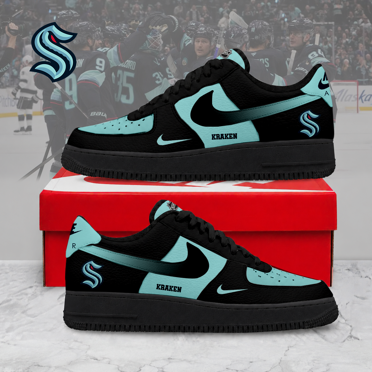 ELITE EDITION - NEW CUSTOMIZED NHL20 SEATTLE KRAKEN AF1 SHOES