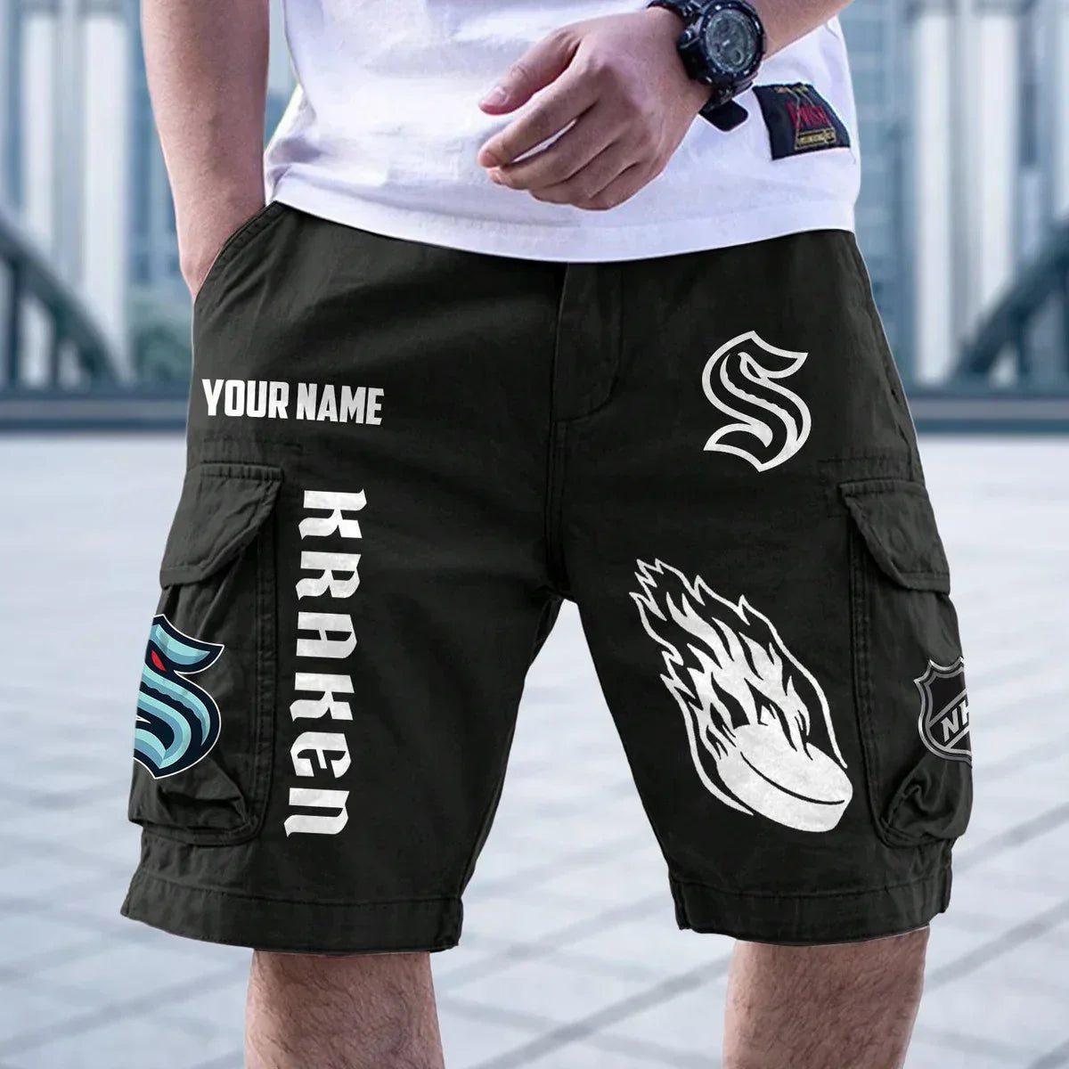 [SUPER SALE] NEW CUSTOMIZED NHL20 STK SEATTLE KRAKEN CARGO SHORTS