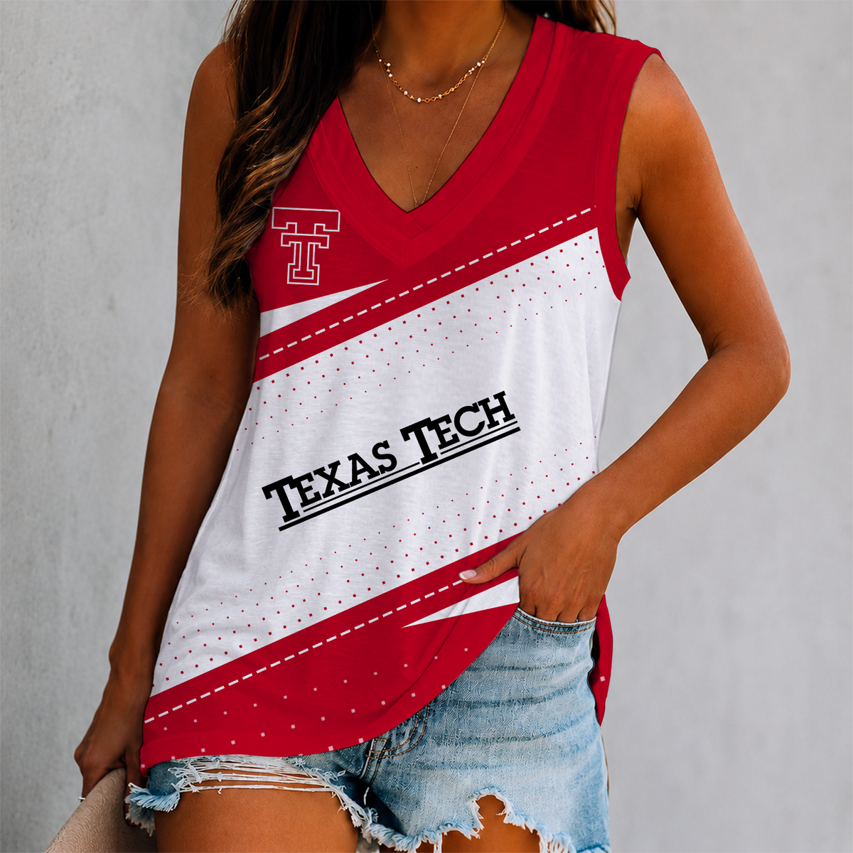VIRAL EDITION - NEW CUSTOMIZED NCAA CWS20 TEXAS TECH RED RAIDERS WOMEN'S V-NECK TANK TOP