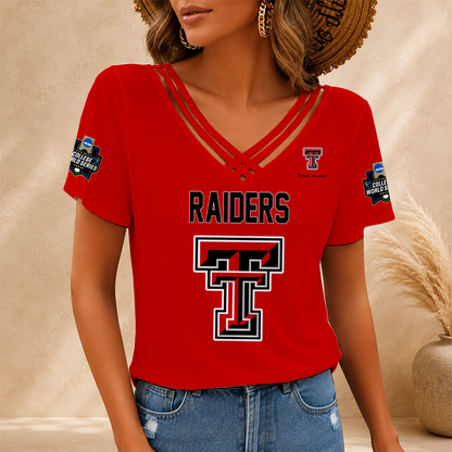 [FAN FAVORITE] NEW CUSTOMIZED NCAA CWS20 TRR TEXAS TECH RED RAIDERS V-NECK SHIRT