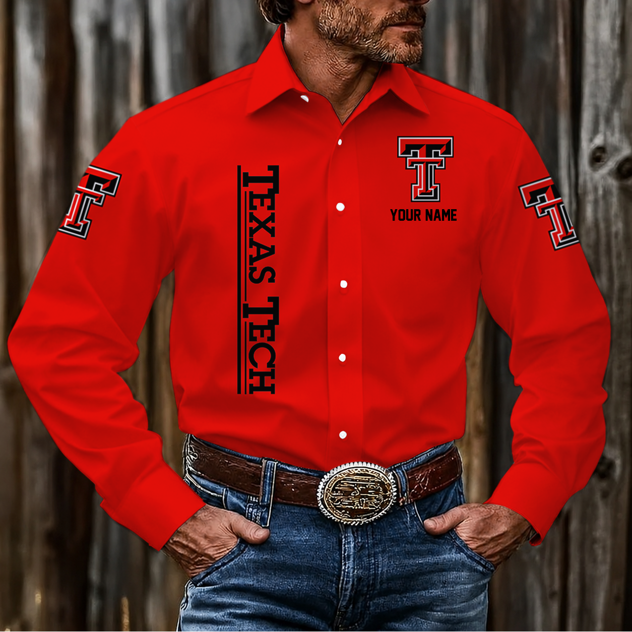 LIMITED EDITION - NEW CUSTOMIZED NCAA CWS20 TRR TEXAS TECH RED RAIDERS MEN'S LONG SLEEVE BUTTON-UP SHIRT