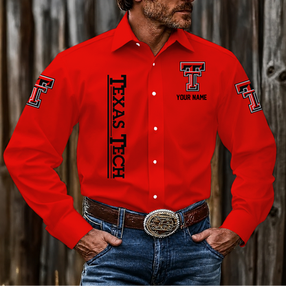 LIMITED EDITION - NEW CUSTOMIZED NCAA CWS20 TRR TEXAS TECH RED RAIDERS MEN'S LONG SLEEVE BUTTON-UP SHIRT