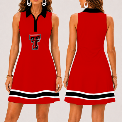 [FAN FAVORITE] NEW CUSTOMIZED NCAA CWS20 TRR TEXAS TECH RED RAIDERS WOMEN'S ZIP SLEEVELESS POLO DRESS