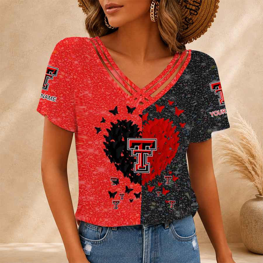 [FAN FAVORITE] NEW CUSTOMIZED NCAA CWS20 TRR TEXAS TECH RED RAIDERS V-NECK SHIRT