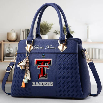 LIMITED EDITION - NEW CUSTOMIZED NCAA CWS20 TRR TEXAS TECH RED RAIDERS ZIP HANDBAG MULTICOLOR