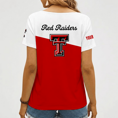 [FAN FAVORITE] NEW CUSTOMIZED NCAA CWS20 TRR TEXAS TECH RED RAIDERS V-NECK FEMALE SHIRT