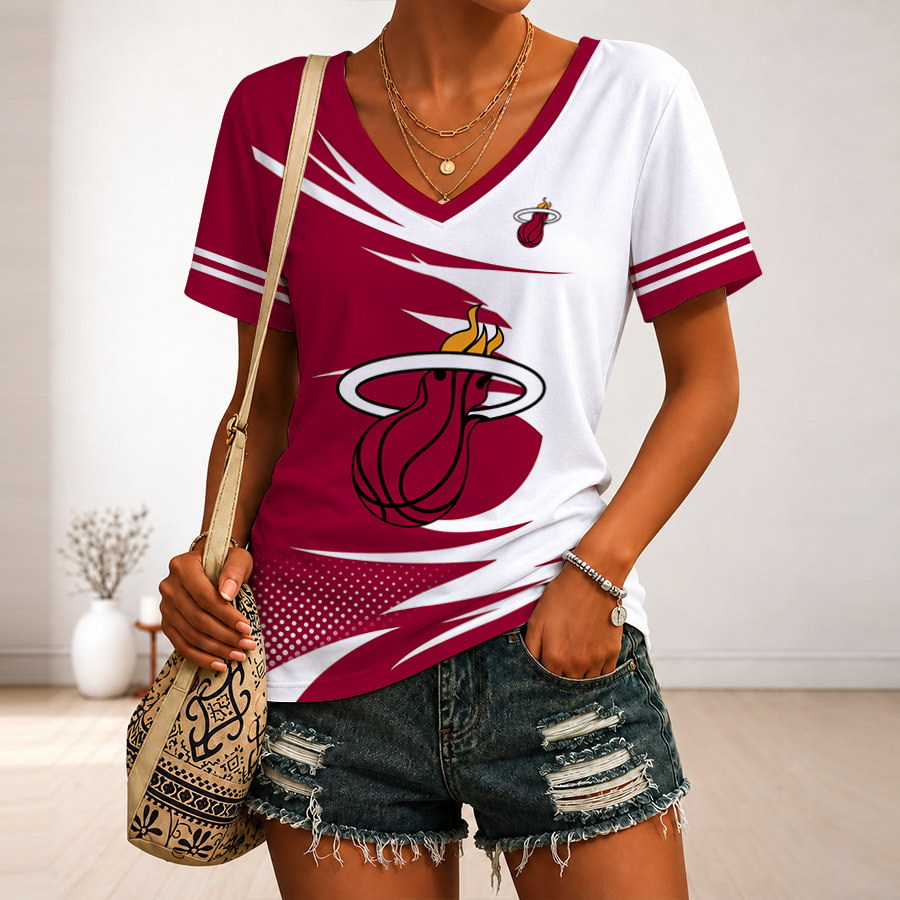 LIMITED EDITION - NEW CUSTOMIZED NBA20 MHE MIAMI HEAT V-NECK FEMALE SHIRT
