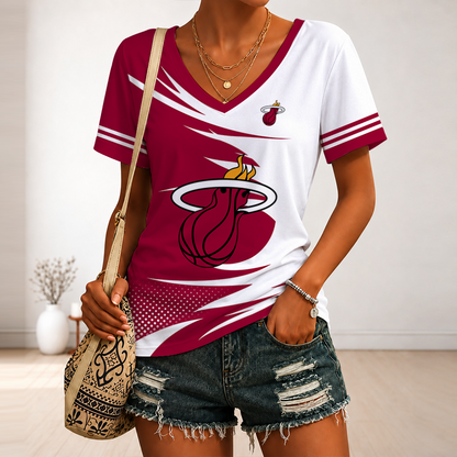 LIMITED EDITION - NEW CUSTOMIZED NBA20 MHE MIAMI HEAT V-NECK FEMALE SHIRT